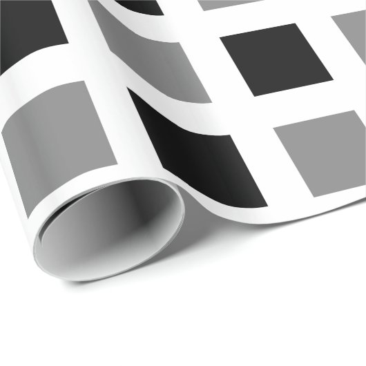 Quadrate - Schwarz und Grau auf Weiß Geschenkpapier (Rolleneckpunkt)