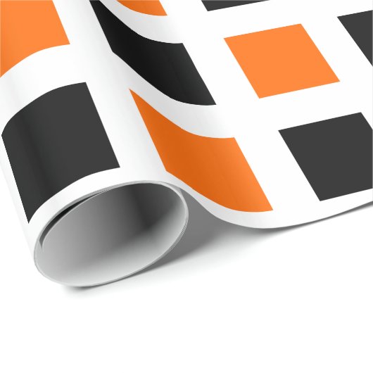 Quadrate - Schwarz und Orange auf Weiß Geschenkpapier (Rolleneckpunkt)