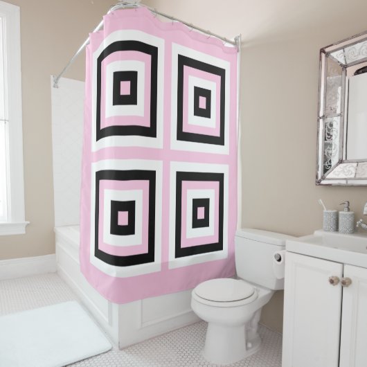 Quadrate schwarz, weiß und rosa duschvorhang (Beispiel)