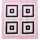 Quadrate schwarz, weiß und rosa duschvorhang (Vorderseite)