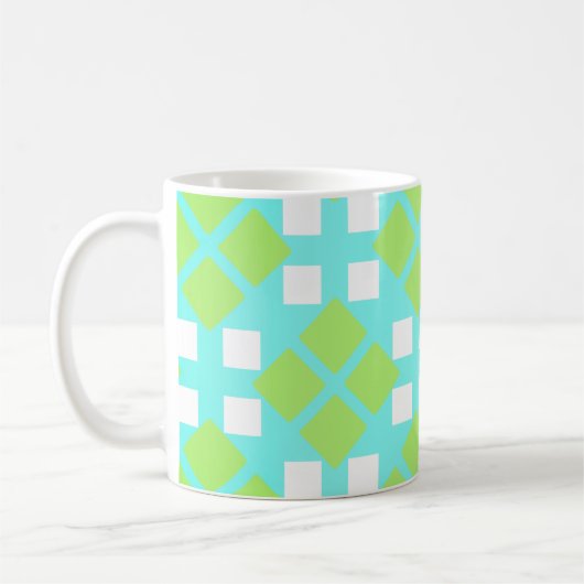 Quadrate und Diamanten in Cyan Kaffeetasse (Links)
