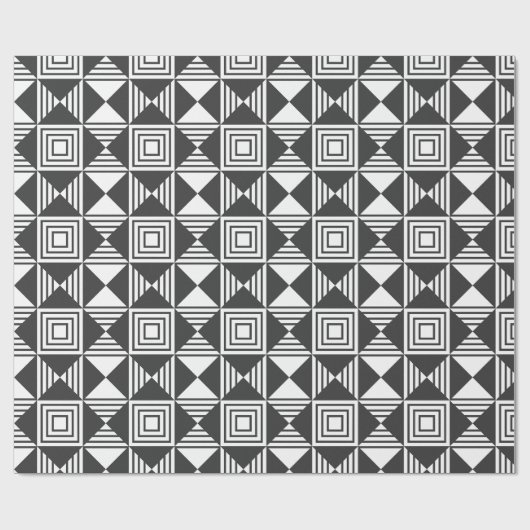 Quadrate und Dreiecke Schwarz-weißes Minimales Mus Geschenkpapier (Flach)