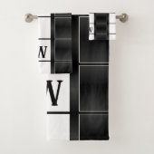 Quadrate und Linien mit schwarzer und weißer Geome Badhandtuch Set (Insitu)