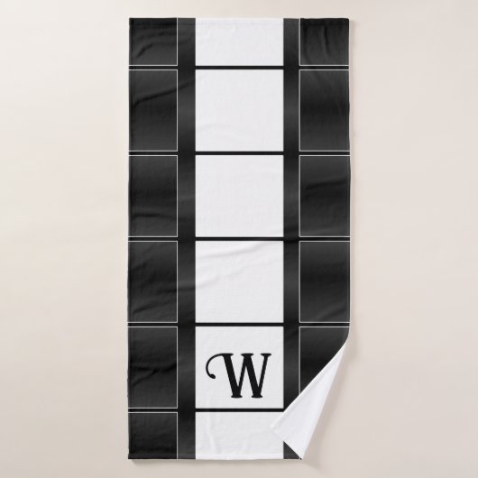 Quadrate und Linien mit schwarzer und weißer Geome Badhandtuch Set (Badehandtuch)