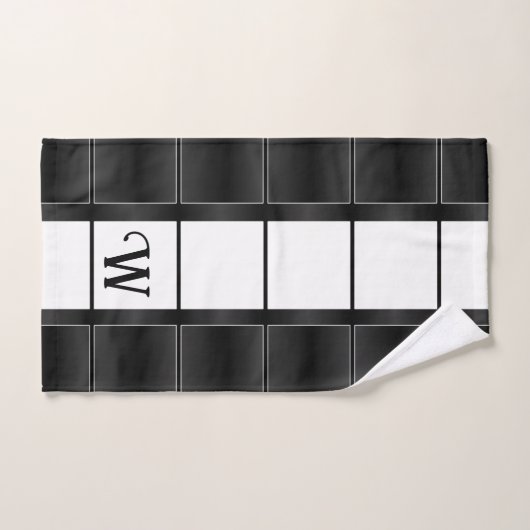 Quadrate und Linien mit schwarzer und weißer Geome Badhandtuch Set (Handtuch)