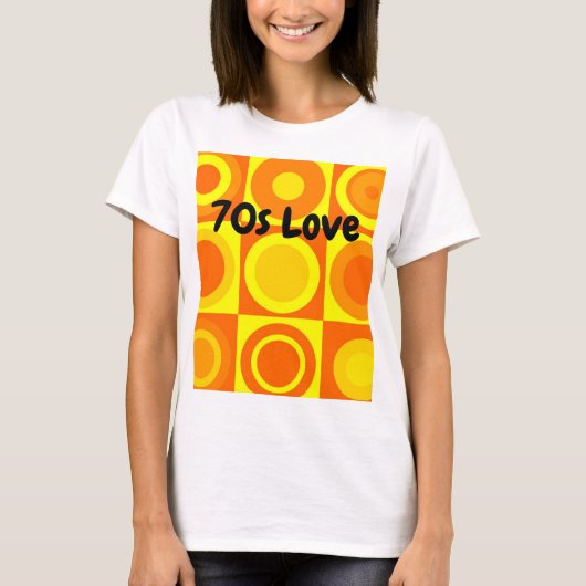 Quadrate von Funky Retro Orange Yellow Circles T-Shirt (Vorderseite)