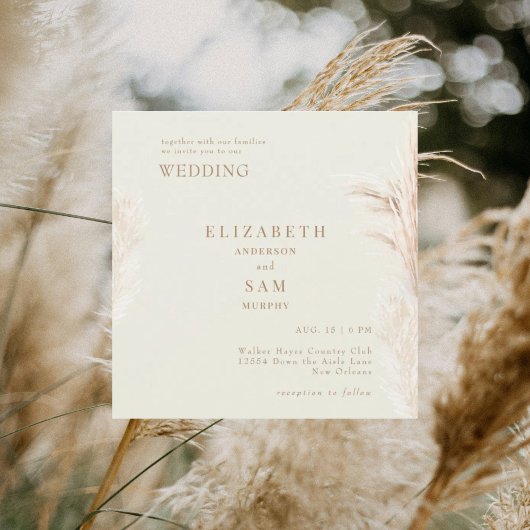 Quadratisch Boho Pampas Creme Hochzeit Zusammen