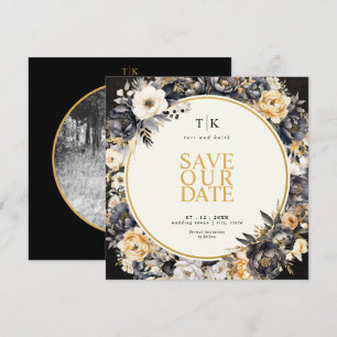 Quadratisch Schwarz-Weiß mit Gold Moody Save The D Date