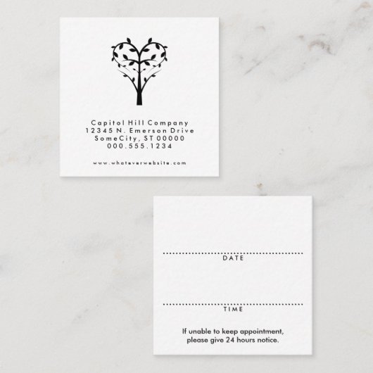 quadratische Baumherz-Verabredungs-Erinnerung Terminkarte (Vorne/Hinten)