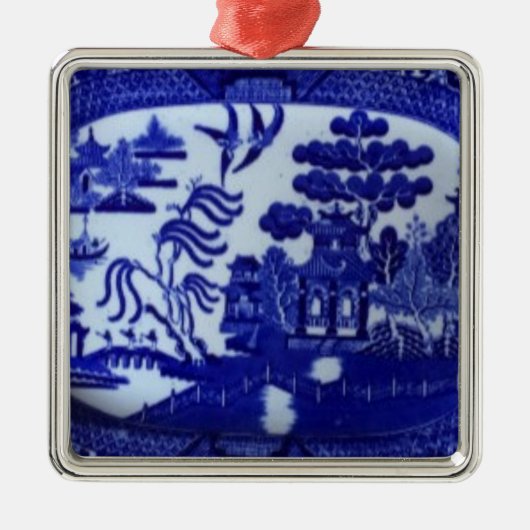 Quadratische blaue Weide-Verzierung leuchtet Ihrem Silbernes Ornament (Vorne)