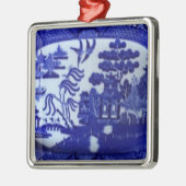 Quadratische blaue Weide-Verzierung leuchtet Ihrem Silbernes Ornament (Links)