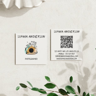 Quadratische Blumen-Kamera-Fotograf mit QR-Code Visitenkarte