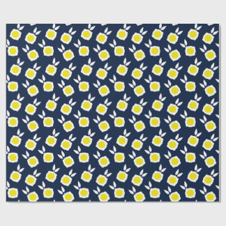 quadratische Blumen marineblau Geschenkpapier