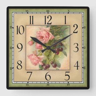 Quadratische eingerahmte Blumen Wanduhr