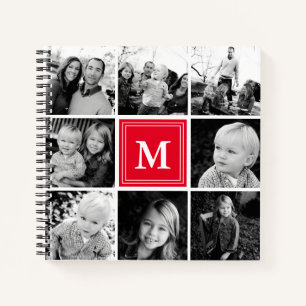 Quadratische Fotocollage mit rotem Monogramm perso Notizblock