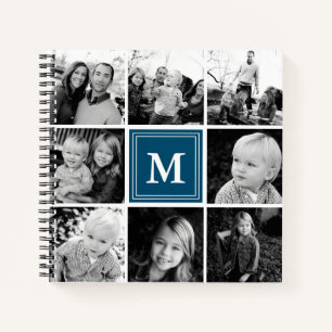 Quadratische Fotocollage Navy Blau Monogramm indiv Notizblock