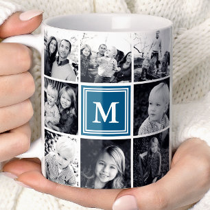 Quadratische Fotocollage Navy Monogramm individuel Kaffeetasse
