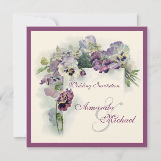 Quadratische Hochzeitseinladung des lila Einladung (Vorderseite)