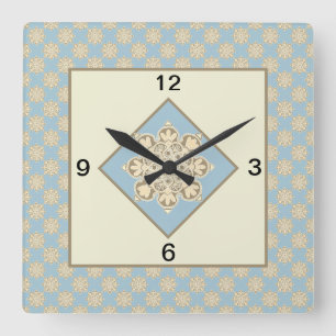  Quadratische Küchenuhr-Medaillons auf himmelblau Wanduhr