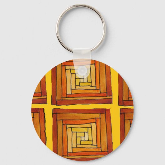 quadratische Retrografik Deko braunes Muster Schlüsselanhänger (Vorderseite)