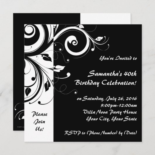 Quadratische Schwarz-Weiß-Umdrehung Party Einladun Einladung (Vorne/Hinten)