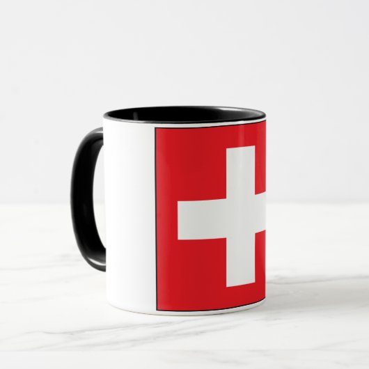 Quadratische Schweizer Flaggen-Tasse Tasse (Vorderseite Links)