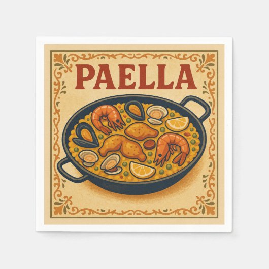 Quadratische Serviette (Paella, Retro-Stil) (Vorderseite)