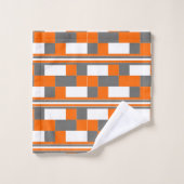 Quadratische Streifen Orange Grau Weiß Muster Badhandtuch Set (Waschlappen)