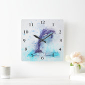 Quadratische Uhr mit einem schönen Delphin (Zuhause)