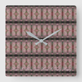 Quadratische Uhr mit rosa Blumenmuster