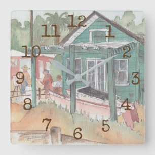 Quadratische Uhr "Watercolor Crystal Cove"