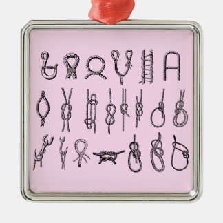 Quadratische Verzierung mit Knoten Silbernes Ornament