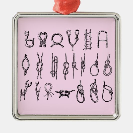 Quadratische Verzierung mit Knoten Silbernes Ornament (Vorne)