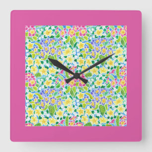 Quadratische Wall-Uhr, Frühlingspriesen, Hübsch ro Wanduhr