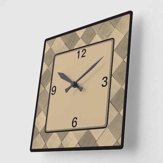 quadratische Wall-Uhr mit tan diagonaler Kachel Quadratische Wanduhr (Winkel)