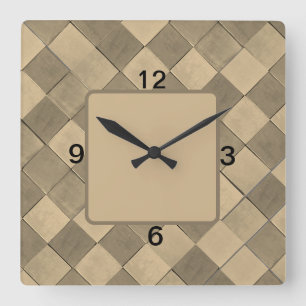 quadratische Wall-Uhr mit tan diagonaler Kachel Wanduhr