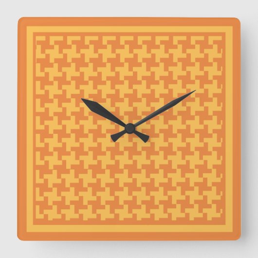 Quadratische Wand-Uhr, orange Dogstooth Karo Wanduhr (Vorderseite)