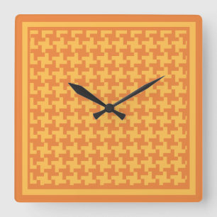 Quadratische Wand-Uhr, orange Dogstooth Karo Wanduhr