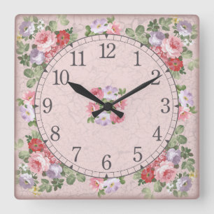 Quadratische Wanduhr - Blumenmuster