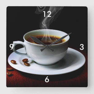 Quadratische Wanduhr/Kaffee und Kaffeebohnen Wanduhr