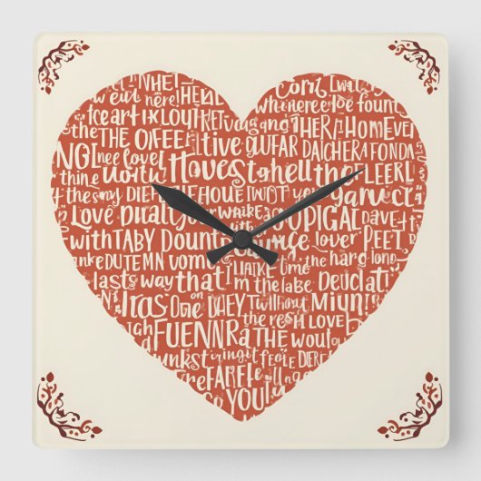 Quadratische Wanduhr LOVE (Vorderseite)