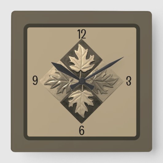 Quadratische Wanduhr mit Ahorn-Blätter Sepia (Vorderseite)