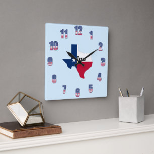 Quadratische Wanduhr mit Texas Stolz
