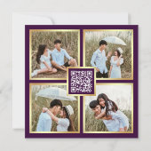 Quadratischer Art Deco Rahmen Lila Gold QR Code Ho Save The Date (Rückseite)