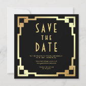 Quadratischer Art Deco Rahmen Schwarz Gold QR Code Save The Date (Vorderseite)