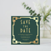 Quadratischer Art Deco Rahmen Smaragd-Gold QR-Code Save The Date (Stehend Vorderseite)