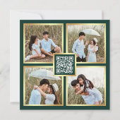 Quadratischer Art Deco Rahmen Smaragd-Gold QR-Code Save The Date (Rückseite)