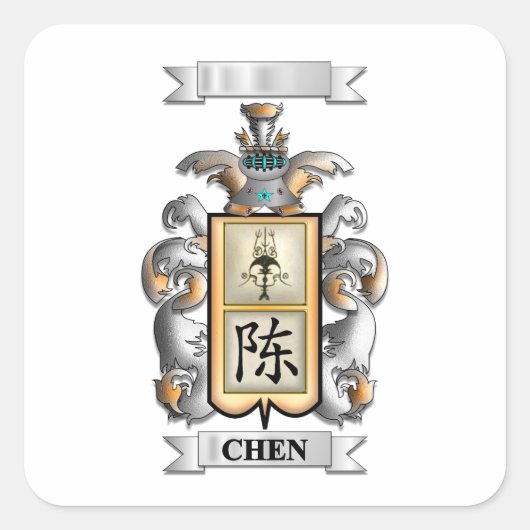 Quadratischer Aufkleber Chen Nachname und Schild (Vorderseite)