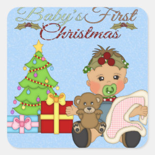 Quadratischer Aufkleber des Babys 1. Weihnachts