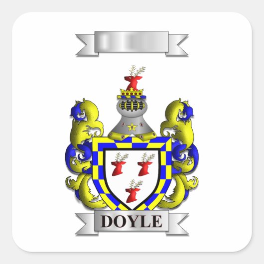 Quadratischer Aufkleber Doyle Nachname und Wappen (Vorderseite)